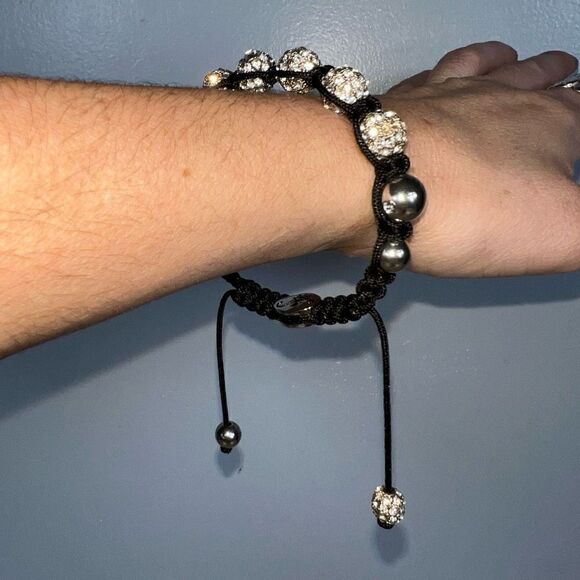 Black Macrame “Eye of Horus” Knotted Shamballa Crystal Ball Bead Bracelet - Picture 2 of 7